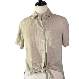 Theory Tie Front Top Women Size P Linen Clean Girl Minimalist